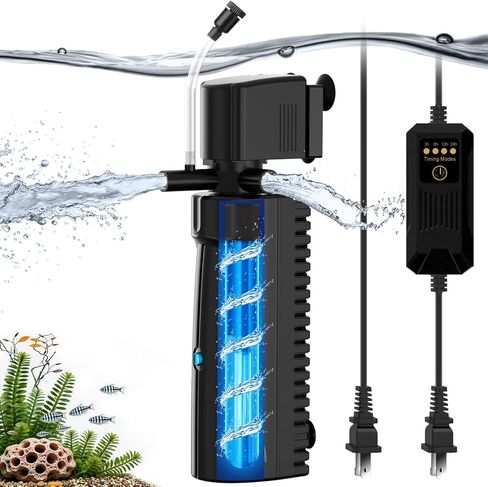 Aquarium U-V Filter for Green Water, Fish Tank Filter with U-V Light & Timer, Turtle Tank Filter with Dual Outlet & Aeration, for 10-30 Gallon Freshwater & Saltwater in Saudi Arabia