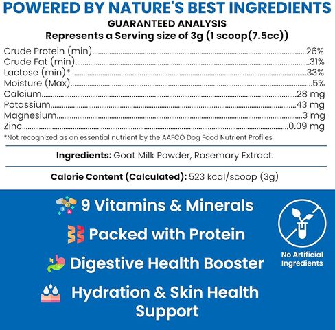 مسحوق حليب الماعز للكلاب من Chew + Heal Labs - 6 أوقية من الحليب المحمل بالمغذيات للكلاب الصغيرة والبالغة وكبار السن - مفيد لصحة العضلات والعظام والقلب - غني بالبروتين بدون إضافات - صنع في الولايات المتحدة الأمريكية in Kuwait