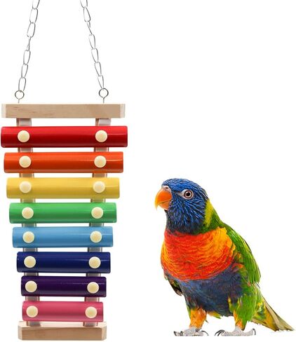 Dnoifne Colorful Bird Xylophone Toy, Suspensible Funny Xylophone Toy with 8 Metal Keys, Cage Accessories for Chicken Birds Parrots Parakeets Cockatiels Budgies Love Birds in Kuwait
