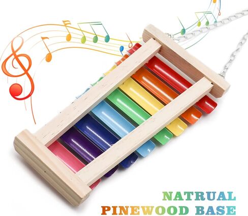Dnoifne Colorful Bird Xylophone Toy, Suspensible Funny Xylophone Toy with 8 Metal Keys, Cage Accessories for Chicken Birds Parrots Parakeets Cockatiels Budgies Love Birds in Kuwait