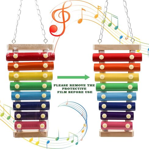 Dnoifne Colorful Bird Xylophone Toy, Suspensible Funny Xylophone Toy with 8 Metal Keys, Cage Accessories for Chicken Birds Parrots Parakeets Cockatiels Budgies Love Birds in Kuwait