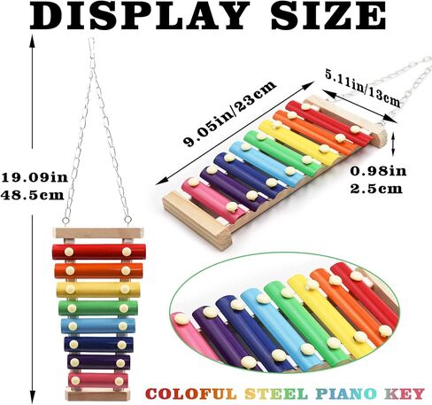 Dnoifne Colorful Bird Xylophone Toy, Suspensible Funny Xylophone Toy with 8 Metal Keys, Cage Accessories for Chicken Birds Parrots Parakeets Cockatiels Budgies Love Birds in Kuwait
