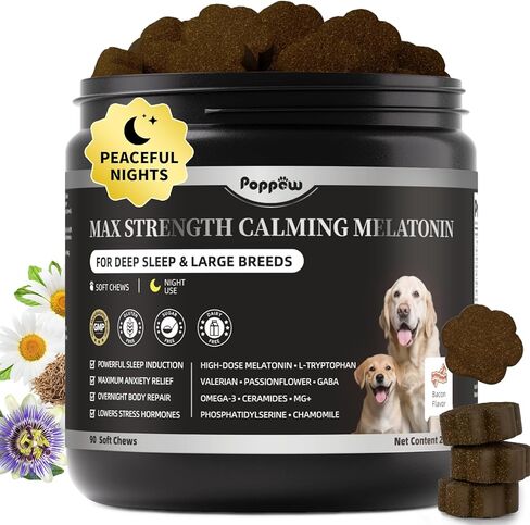 Melatonin for Dogs - Advanced Dog Calming Chews for Restful Sleep & Emotional Support, Calming Treats for Dogs Relaxation, Stress Anxiety Support - Separation, Thunder, Fireworks, Bacon Flavor, 90Ct in Kuwait