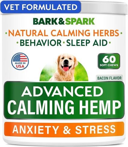 BARK&SPARK Advanced Calming Hemp Treats for Dogs - Hemp Oil + Melatonin - Anxiety Relief - Separation Aid - Stress Relief During Fireworks, Storms, Thunder - Aggressive Behavior, Barking - 120Ct BBQ in Kuwait
