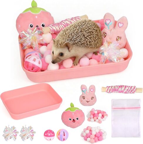 Hedgehog Accessories, Dig-Box Tray for Hedgehog Cage with Ball Toy, Small Animal Accessories Funny Dig-Box Tray Toys for Hedgehogs, Ball Bell Toy for Ferret Kitten Cat Hamster (Colorful) in Kuwait