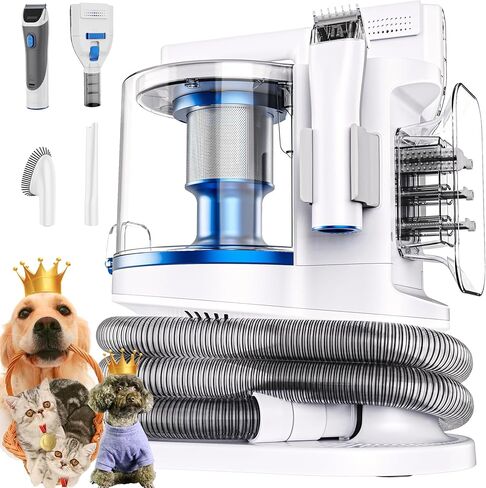 Pet Grooming Kit with 3.4L Oversized Vacuum Suction - 99% Pet Hair Removal - Professional Dog Clippers & Shedding Tools for Cats, Teddy, Poodle, Golden Retrievers (Pearl White) in Kuwait