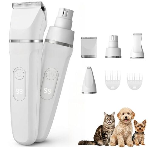 Dog Clippers for Grooming, IPX7 Waterproof Low Noise Dog Grooming Kit for Dogs & Cats, Cordless USB Rechargeable Pet Hair Clipper, Paw Trimmer & Nail Grinder, Professional Grooming Set for Home Use in Kuwait