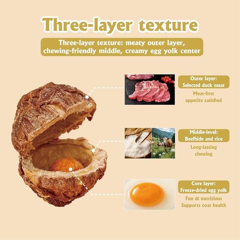 Dog Treats,2 Pcs Duck Wrapped Rawhide Spherica with Egg Yolk Center,Long-Lasting Chews for Medium & Large Dogs,200g in Kuwait