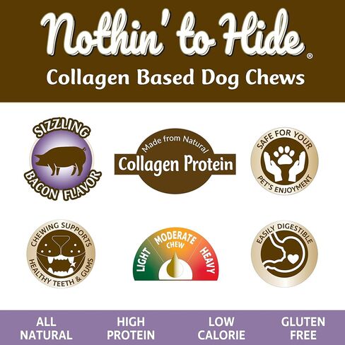 Fieldcrest Farms Nothin’ to Hide Small Roll Dog Chews, 5" Bacon Flavor, 2 Pack – Highly Digestible Collagen Rolls for Moderate Chewers Under 35lbs in Kuwait