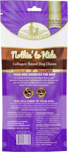 Fieldcrest Farms Nothin’ to Hide Small Roll Dog Chews, 5" Bacon Flavor, 2 Pack – Highly Digestible Collagen Rolls for Moderate Chewers Under 35lbs in Kuwait