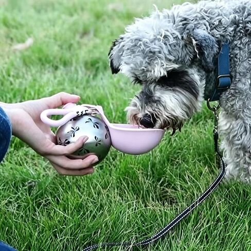 Portable Dog Water Bottle, 304 Stainless Steel Foldable Pet Water Cup, Leak-Proof Travel Water Dispenser with Foldable Silicone Bowl, 285ml Large Capacity for Dogs Cats Outdoor Walking Hiking in Kuwait
