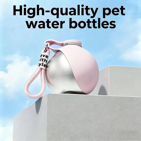 Portable Dog Water Bottle, 304 Stainless Steel Foldable Pet Water Cup, Leak-Proof Travel Water Dispenser with Foldable Silicone Bowl, 285ml Large Capacity for Dogs Cats Outdoor Walking Hiking in Kuwait