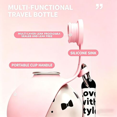 Portable Dog Water Bottle, 304 Stainless Steel Foldable Pet Water Cup, Leak-Proof Travel Water Dispenser with Foldable Silicone Bowl, 285ml Large Capacity for Dogs Cats Outdoor Walking Hiking in Kuwait