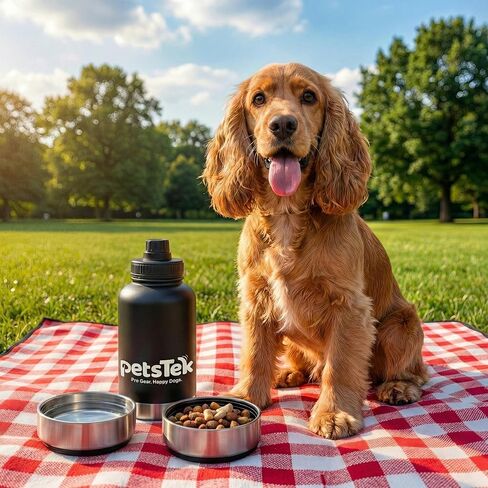 Portable Dog Water Bottle - 3 in 1 Insulated Stainless Steel Travel Bowl & Food Dispenser with Leak Proof Magnetic Lid - Dog Accessories for Walking, Hiking, Outdoor, Camping (32oz Black) in Kuwait