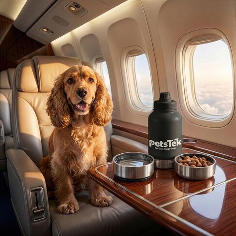 Portable Dog Water Bottle - 3 in 1 Insulated Stainless Steel Travel Bowl & Food Dispenser with Leak Proof Magnetic Lid - Dog Accessories for Walking, Hiking, Outdoor, Camping (32oz Black) in Kuwait