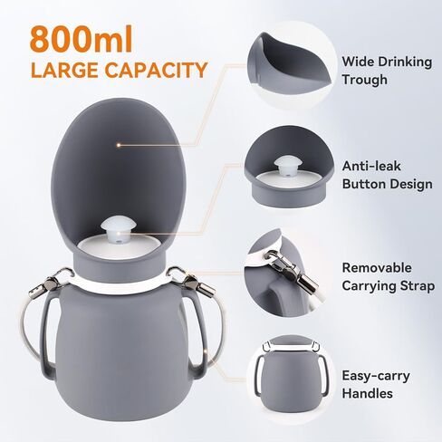 Dog Water Bottle 27 OZ Large Capacity Dog Travel Water Bottle with Drinking Trough Pet Drinking Feeder for Outdoor Walking/Hiking/Travel, Grey in Kuwait