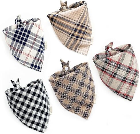 5PCS Dog Bandanas with Button - Thick Triangle Bibs Dual Layer Soft Cotton Scarves for Small Medium Boy Girl Puppy Cat Pet Baby Square Plaid Printing Washable Kerchief Halloween Costumes Outfits in Kuwait