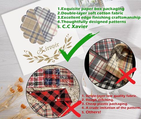 5PCS Dog Bandanas with Button - Thick Triangle Bibs Dual Layer Soft Cotton Scarves for Small Medium Boy Girl Puppy Cat Pet Baby Square Plaid Printing Washable Kerchief Halloween Costumes Outfits in Kuwait