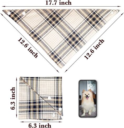 5PCS Dog Bandanas with Button - Thick Triangle Bibs Dual Layer Soft Cotton Scarves for Small Medium Boy Girl Puppy Cat Pet Baby Square Plaid Printing Washable Kerchief Halloween Costumes Outfits in Kuwait