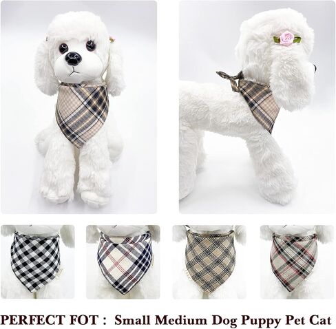 5PCS Dog Bandanas with Button - Thick Triangle Bibs Dual Layer Soft Cotton Scarves for Small Medium Boy Girl Puppy Cat Pet Baby Square Plaid Printing Washable Kerchief Halloween Costumes Outfits in Kuwait