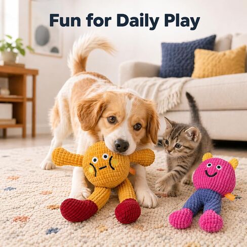 waithem Cat&Dog Chew Toys with Catnip Inside, Ecofriendly Material Made, Crinkle Paper & Squeaky Ball Inside, Waffle and Baby Toy Combination Packaging, Cuddles Meow Chompclean, 2 Pack in Kuwait