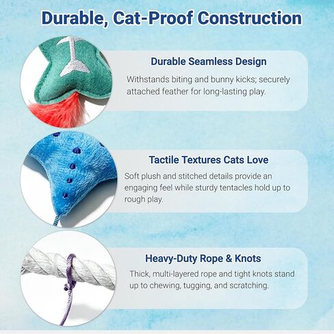 Happi N Pets Cats in Wonder 4-in-1 Ocean Catnip Toys, Detachable Cat Chew Rope with Large Plush Jellyfish, Starfish&Fish Toy with Feather, Interactive Kitten Teething Toys for Bored Indoor Adult Cats in Kuwait