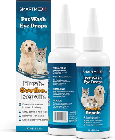 Large Pet Eye Wash 5.1 oz Gentle Eye Irritation Solution for Pets Removes Dirt, Debris & Tear Stains Safe for Daily Use in Saudi Arabia