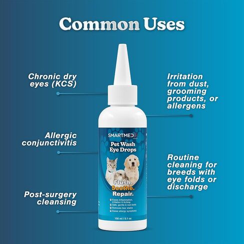 Large Pet Eye Wash 5.1 oz Gentle Eye Irritation Solution for Pets Removes Dirt, Debris & Tear Stains Safe for Daily Use in Saudi Arabia