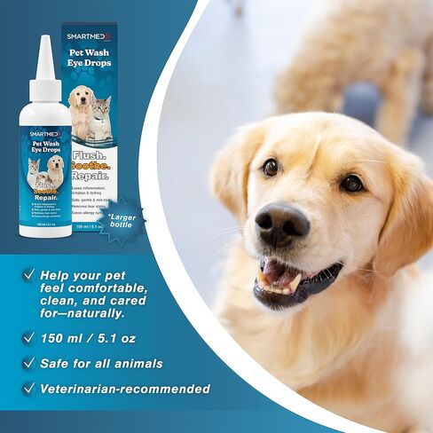 Large Pet Eye Wash 5.1 oz Gentle Eye Irritation Solution for Pets Removes Dirt, Debris & Tear Stains Safe for Daily Use in Saudi Arabia