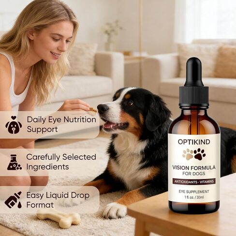 قطرات رؤية Optikind للكلاب، قطرات للكلاب مع تركيبة مضادة للأكسدة، أستازانتين، لوتين وزيت أوميغا 3 مضاف، دعم صحي يومي، تعزيز المناعة (60 مل) (1) in Kuwait