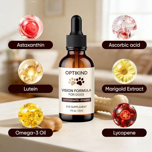 قطرات رؤية Optikind للكلاب، قطرات للكلاب مع تركيبة مضادة للأكسدة، أستازانتين، لوتين وزيت أوميغا 3 مضاف، دعم صحي يومي، تعزيز المناعة (60 مل) (1) in Kuwait