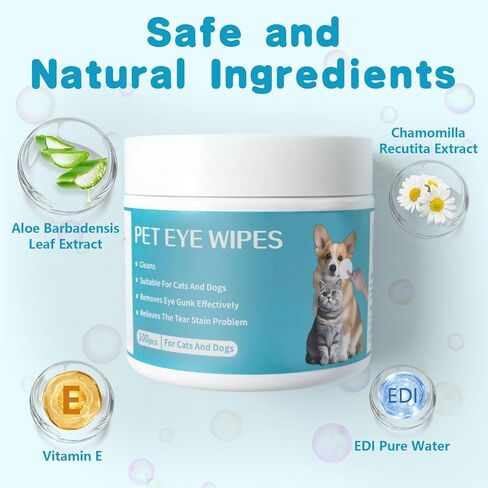 Pet Eye Cleaning Wipes, Suitable for Dogs and Cats, Remove Tear Stains, Debris, and Secretions, Reduce Tear Marks, Gentle and Hypoallergenic Formula, 100 Count in Kuwait