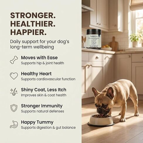 Pupganics Multivitamin Daily Soft Chews for Dogs, 5 in 1 multivitamin for Hip & Joint, Heart Health, Skin & Coat, Digestion & Immune Support, with Probiotics, Glucosamine, Vitamin A/D3/E (Beef) in Kuwait