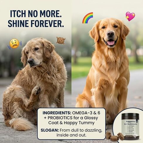 Pupganics Multivitamin Daily Soft Chews for Dogs, 5 in 1 multivitamin for Hip & Joint, Heart Health, Skin & Coat, Digestion & Immune Support, with Probiotics, Glucosamine, Vitamin A/D3/E (Beef) in Kuwait