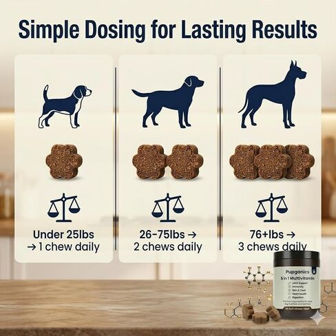 Pupganics Multivitamin Daily Soft Chews for Dogs, 5 in 1 multivitamin for Hip & Joint, Heart Health, Skin & Coat, Digestion & Immune Support, with Probiotics, Glucosamine, Vitamin A/D3/E (Beef) in Kuwait