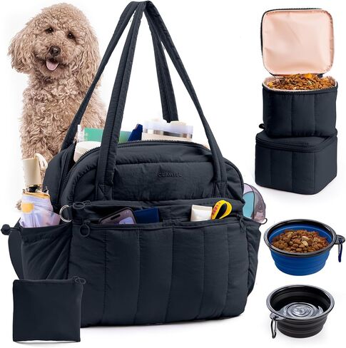 Dog Travel Bag for Supplies, Airline Approved Pet Travel Organizer with 2 Food Containers & Collapsible Bowls, Large Capacity Dogs Tote Bag for Weekend, Stylish Dog Mom Gift for Pet Lovers in Saudi Arabia