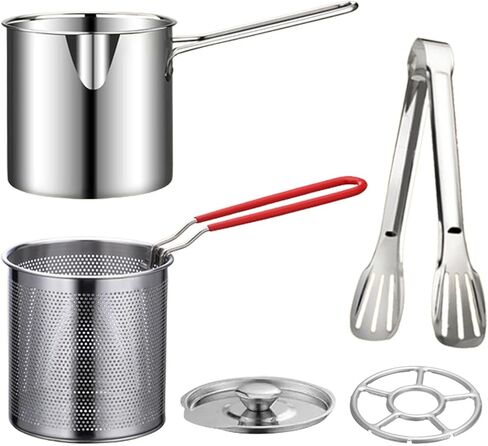 304 Stainless Steel Deep Fryer Pot with Basket, Stove Top Deep Fryer with Easy Grip Handle, Large Capacity Multifunctional Oil Strainer Pot For Frying Fish Shrimp Fries Chicken(Silver) in Kuwait