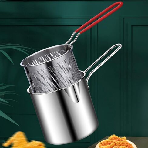 304 Stainless Steel Deep Fryer Pot with Basket, Stove Top Deep Fryer with Easy Grip Handle, Large Capacity Multifunctional Oil Strainer Pot For Frying Fish Shrimp Fries Chicken(Silver) in Kuwait