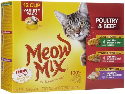 Meow Mix Market Select Cat Food, Beef & Poultry Variety Pack, 12 cups, 2.75 oz each in Kuwait