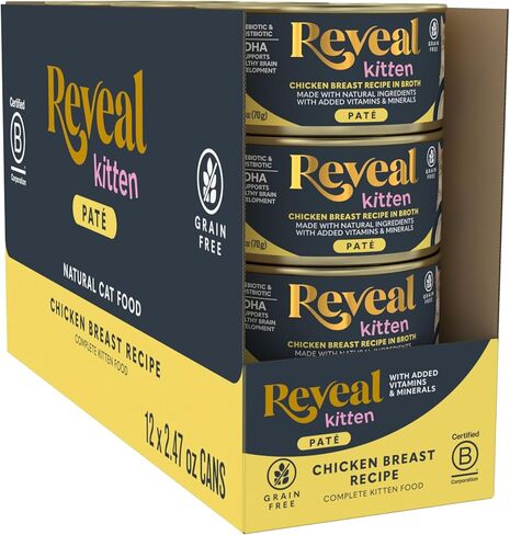 Reveal Natural Wet Kitten Food Paté, Grain Free Recipe with Added Vitamins, Minerals & DHA, Supports Healthy Digestion, Chicken Breast Paté (12 x 2.47 oz Cans) in Kuwait