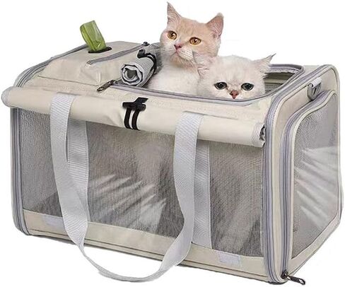 Pet Carrier Bag for Cats & Small Dogs, Airline Approved Travel Cat Carrier with Mesh Windows, Shoulder Strap & Removable Mat, Foldable Design for Home & Outdoor Trips in Kuwait