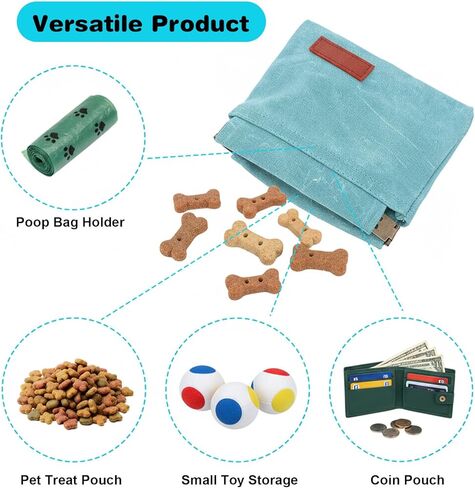 Dog Treat Pouch, Portable Puppy Blue Pocket Sized Dog Training Treat Bag, Hand Free Walking Bag, Auto Closing Pet Feed Snack Reward Pocket, Food Dispenser for Pet Puppy Travel or Outdoor Use in Kuwait