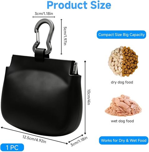 Silicone Dog Treat Pouch with Auto-Closing Lid, One-Hand Access Training Pouch with Pull Tab, Small Pocket Sized Dog Treat Bag with Clip for Leash, Waterproof Puppy Training & Walking in Kuwait