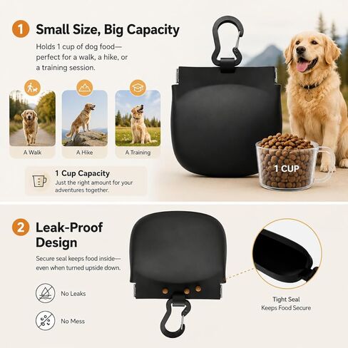 Silicone Dog Treat Pouch with Auto-Closing Lid, One-Hand Access Training Pouch with Pull Tab, Small Pocket Sized Dog Treat Bag with Clip for Leash, Waterproof Puppy Training & Walking in Kuwait