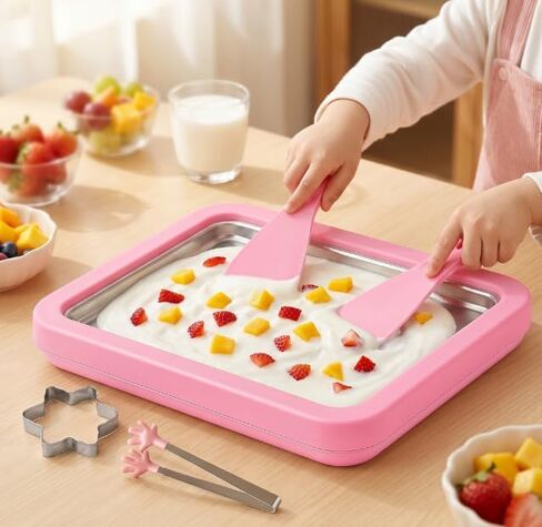 Rolled Ice Cream Maker with Tray, 2 Scrapers, 2 Molds & Clip, Instant Ice Cream Maker for Family Gatherings(Pink) in Kuwait