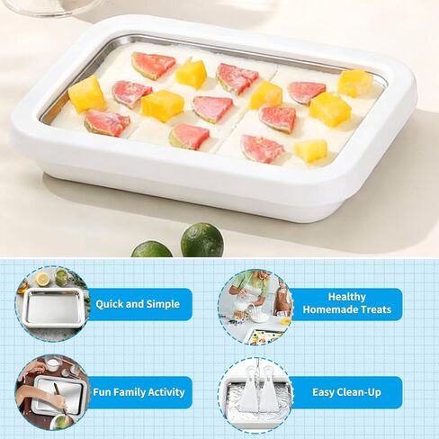 At-Home Rolled Ice Cream Maker - Food Grade Stainless Steel DIY Machine for Frozen Yogurt/Slushie,white Home Dessert Maker & Birthday Gift, Homemade DIY (White) in Kuwait