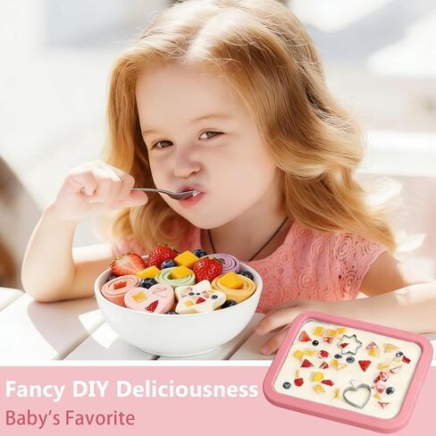 Rolled Ice Cream Maker with Tray, 2 Scrapers, 2 Molds & Clip, Instant Ice Cream Maker for Family Gatherings(Pink) in Kuwait
