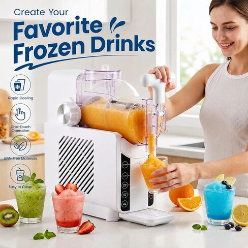 Soft Serve Ice Cream Machine - 67 oz Slushie Machine for Home, 2-In-1 Soft Ice Cream Slushy Maker with 5 Pre-Set Modes, No Ice Needed Frozen Drink Machine for Margarita, Milkshake, Frappés (White) in Kuwait