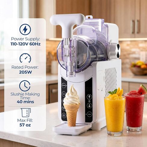 Soft Serve Ice Cream Machine - 67 oz Slushie Machine for Home, 2-In-1 Soft Ice Cream Slushy Maker with 5 Pre-Set Modes, No Ice Needed Frozen Drink Machine for Margarita, Milkshake, Frappés (White) in Kuwait