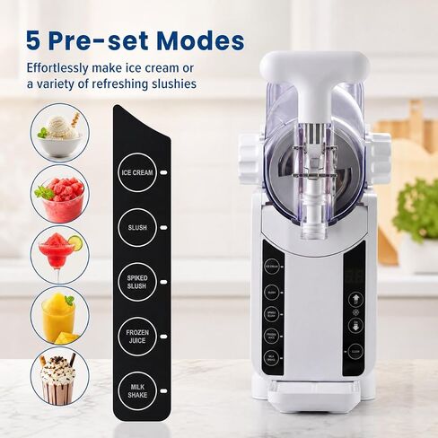 Soft Serve Ice Cream Machine - 67 oz Slushie Machine for Home, 2-In-1 Soft Ice Cream Slushy Maker with 5 Pre-Set Modes, No Ice Needed Frozen Drink Machine for Margarita, Milkshake, Frappés (White) in Kuwait